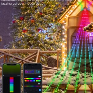 Outdoor Yard Tree Decorations Lights, Smart DIY Custom Display 11.8Ft 64 Modes Yard Waterfall Christmas Tree String Lights App Control 344LED RGB Color Changing Music Timer for Xmas Outside