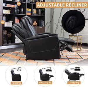 ANJ Power Recliner Chair with USB Ports and Cup Holders - Overstuffed Electric Home Theater Seating PU Leather Reclining Furniture with Hidden Arm Storage, Easy to Clean (Black)