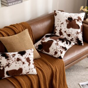 Woaboy Pack of 2 Luxury Faux Fur Throw Pillow Covers Cowhide Decorative Soft Fluffy Plush Couch Throws Brindle Cushion Covers for Couch Living Room Sofa Bedroom 18x18 Inch