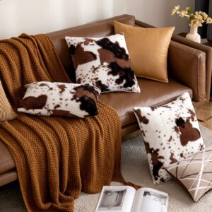 Woaboy Pack of 2 Luxury Faux Fur Throw Pillow Covers Cowhide Decorative Soft Fluffy Plush Couch Throws Brindle Cushion Covers for Couch Living Room Sofa Bedroom 18x18 Inch