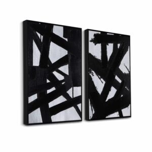 zessonic black and white abstract wall art - black painting stroke graffiti artwork for living room, bedroom, office decor,16" x 24" x 2