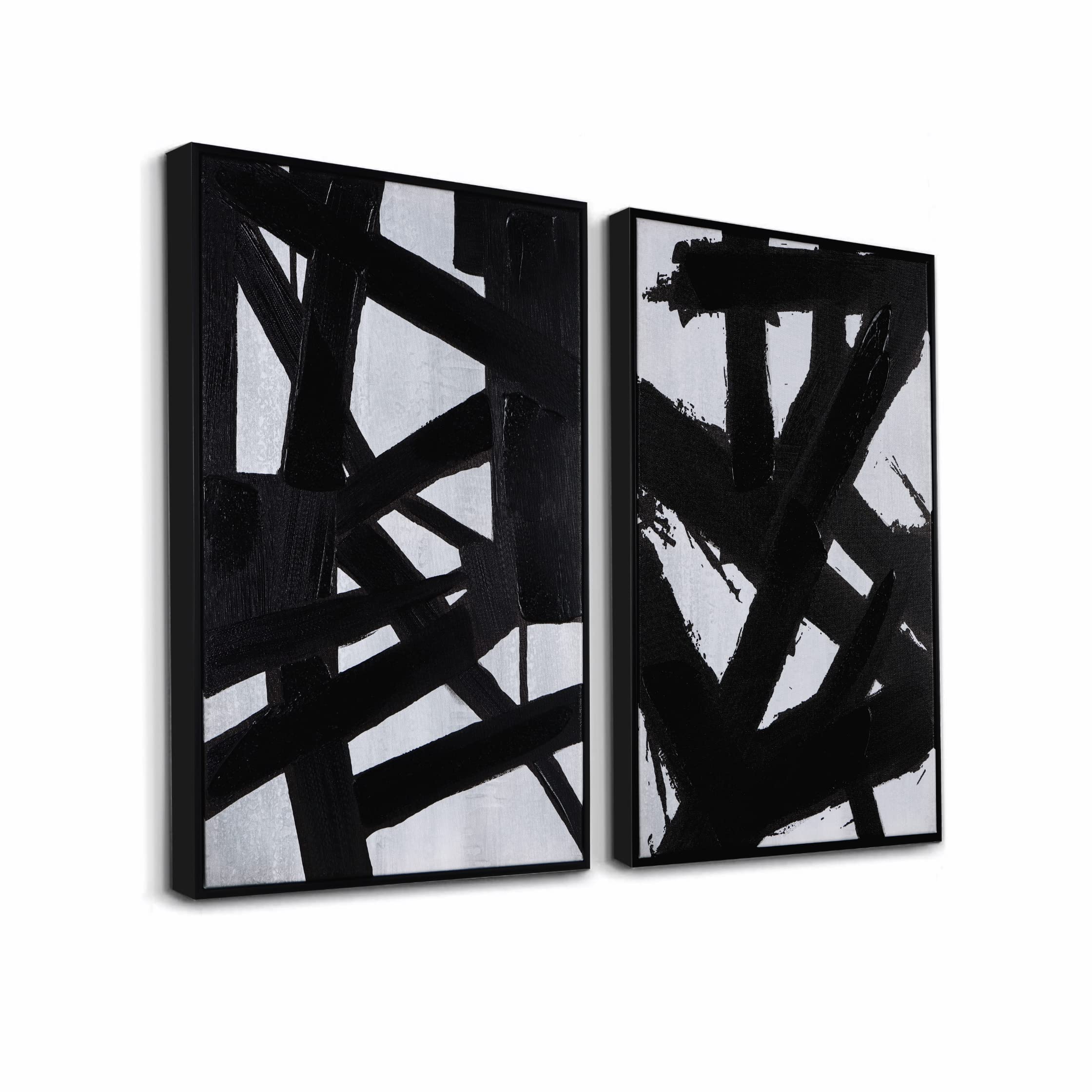 Zessonic Black And White Abstract Wall Art - Black Painting Stroke Graffiti Artwork for Living Room, Bedroom, Office Decor,16" x 24" x 2