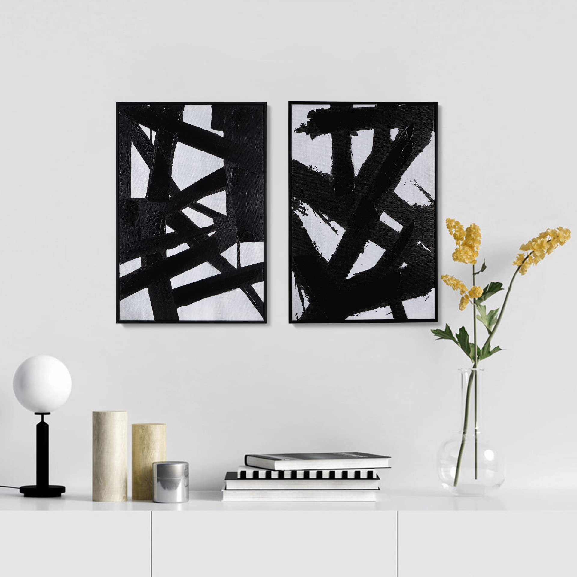 Zessonic Black And White Abstract Wall Art - Black Painting Stroke Graffiti Artwork for Living Room, Bedroom, Office Decor,16" x 24" x 2