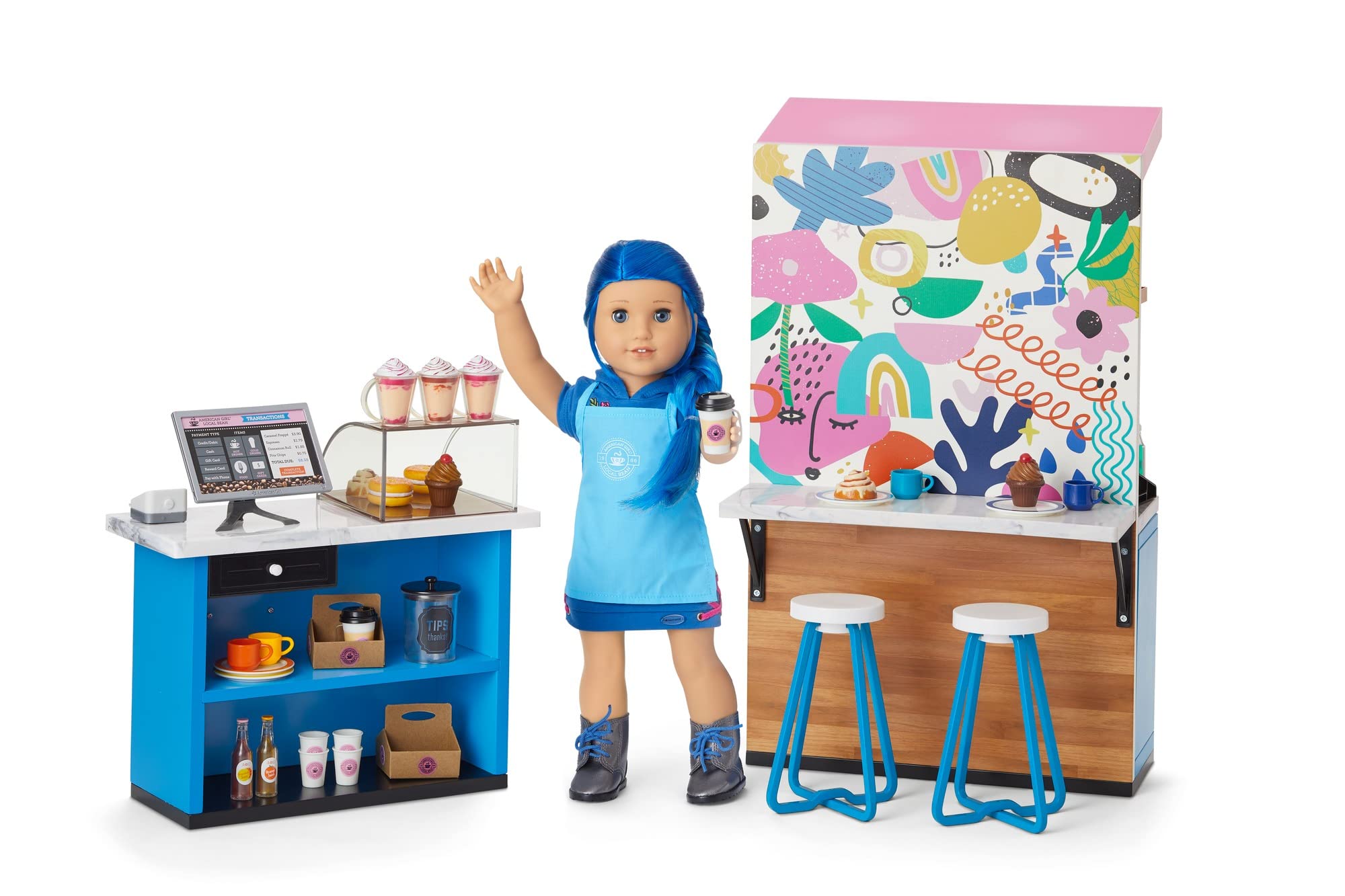 American Girl Truly Me 18-inch Doll Coffee Shop Playset with Pretend Espresso Machine and Cash Register, For Ages 6+