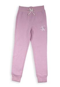 calvin klein girls' logo sweatpants, fleece joggers with ribbed cuffs & waistband, honeysuckle, 16