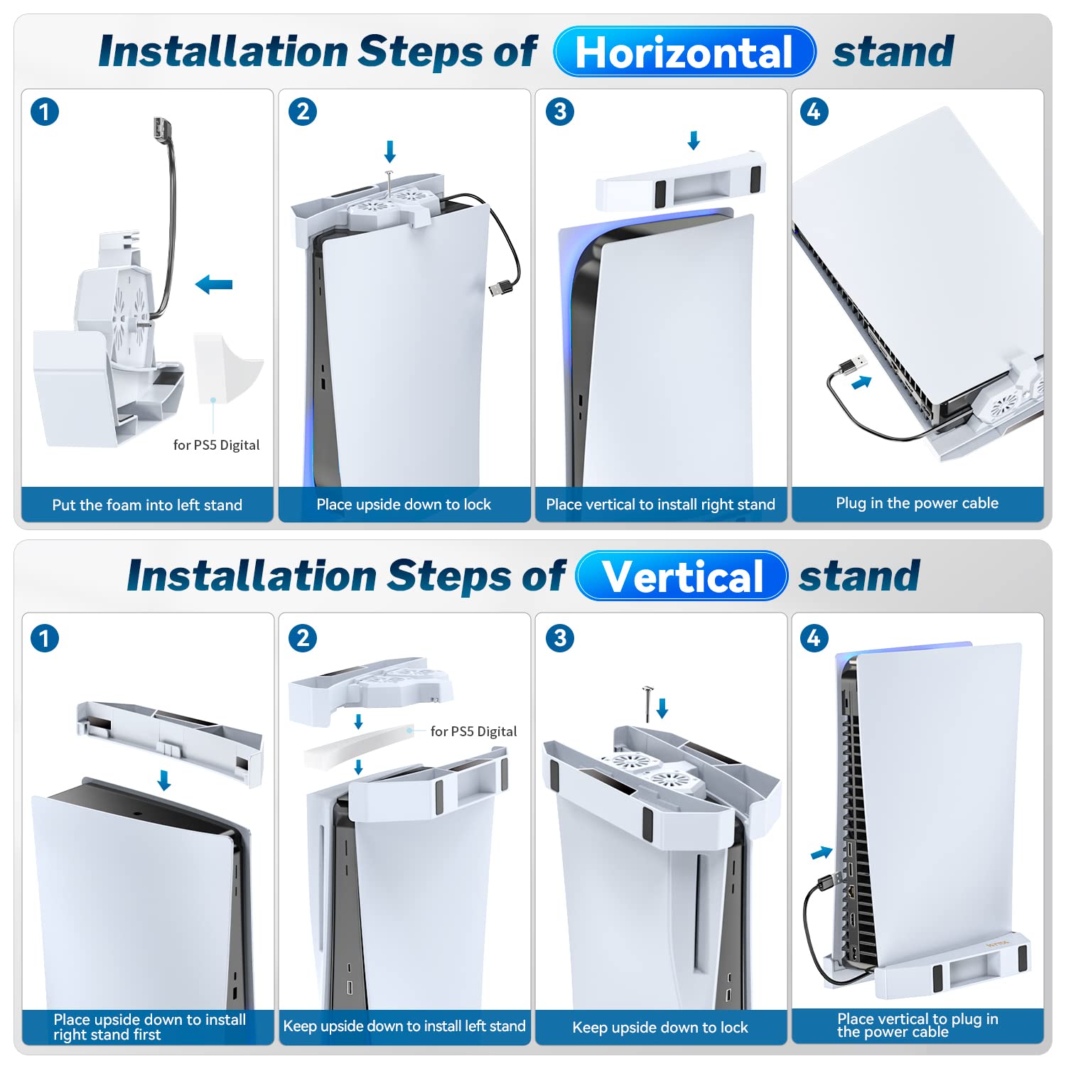 Kytok PS5 Stand & Cooling Fan for Disc & Digital Editions, Horizontal & Vertical Stand with Cooler for Playstation 5 Console