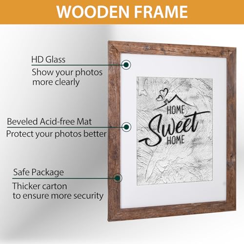 Califortree Rustic Brown 11x14 Picture Frame - Display Photos 8x10 with Mat or 11x14 Without Mat - Real Glass Inside - Set of 2