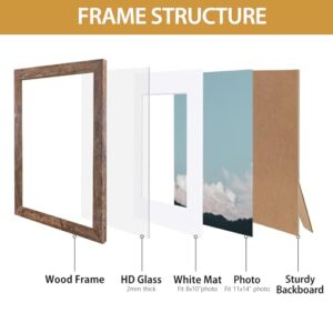 Califortree Rustic Brown 11x14 Picture Frame - Display Photos 8x10 with Mat or 11x14 Without Mat - Real Glass Inside - Set of 2