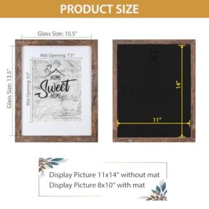 Califortree Rustic Brown 11x14 Picture Frame - Display Photos 8x10 with Mat or 11x14 Without Mat - Real Glass Inside - Set of 2