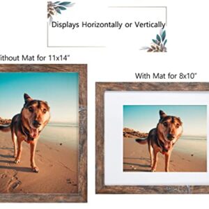 Califortree Rustic Brown 11x14 Picture Frame - Display Photos 8x10 with Mat or 11x14 Without Mat - Real Glass Inside - Set of 2