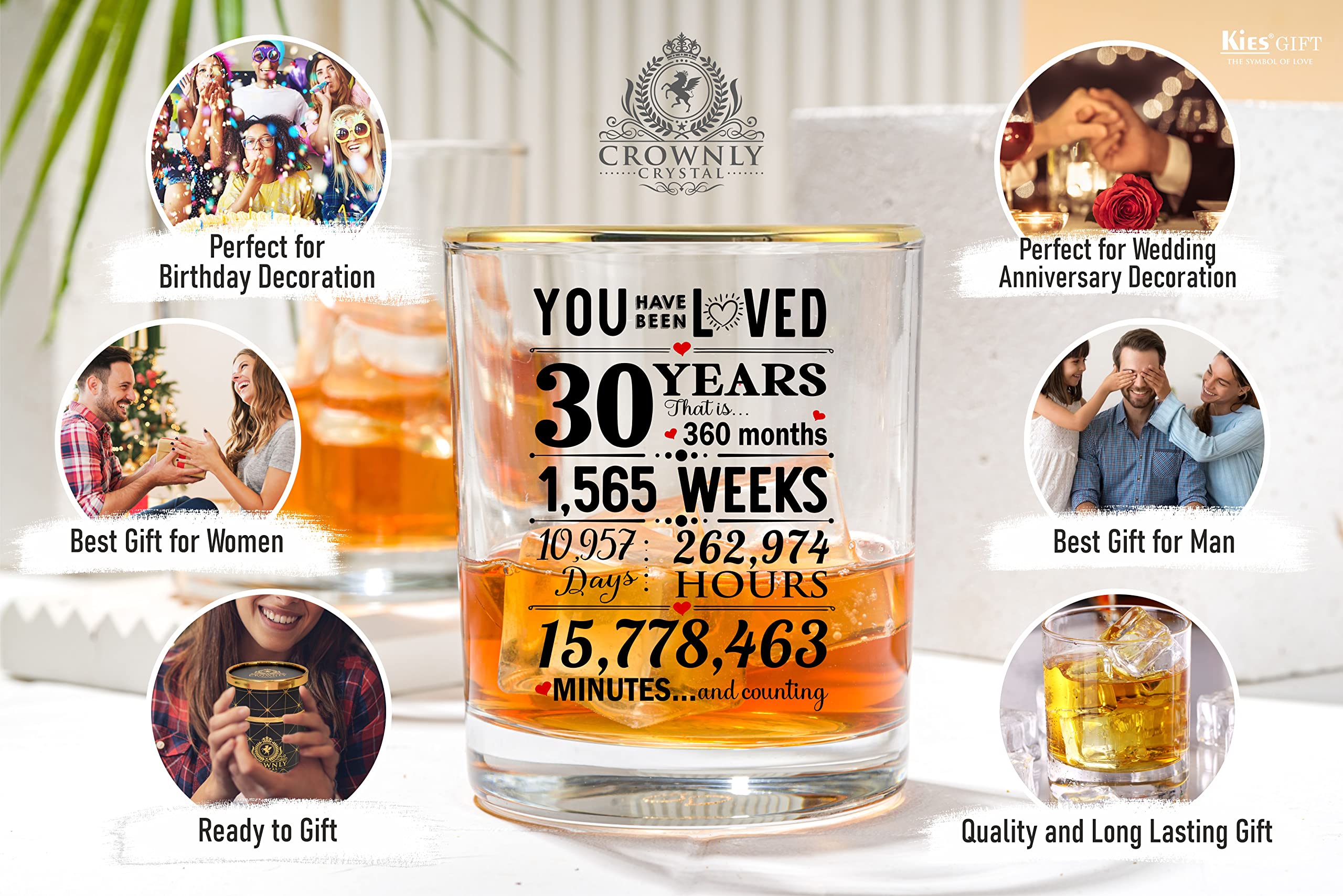 Kies®Gift- 1993 30th Birthday Gifts for Men and Women Personalised Whiskey Glass 30th Birthday Decorations 30th Gifts for Couple 30th Gifts for Brother Gift for Husband 30th Birthday Gifts for Him