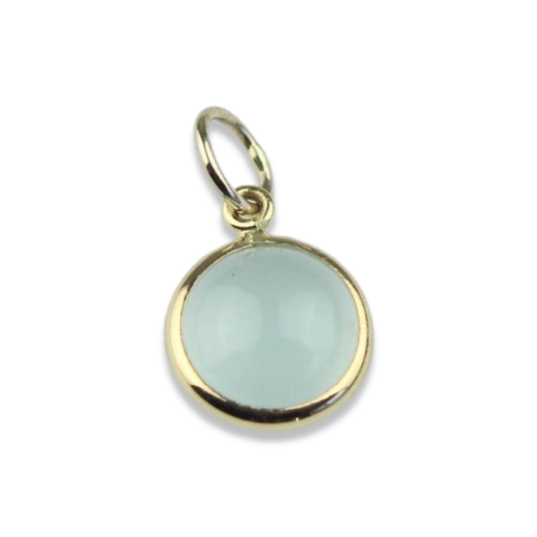 Aquamarine Charm 7.5mm Round Cabochon Handmade in 14k Yellow Gold 1.25 Carats