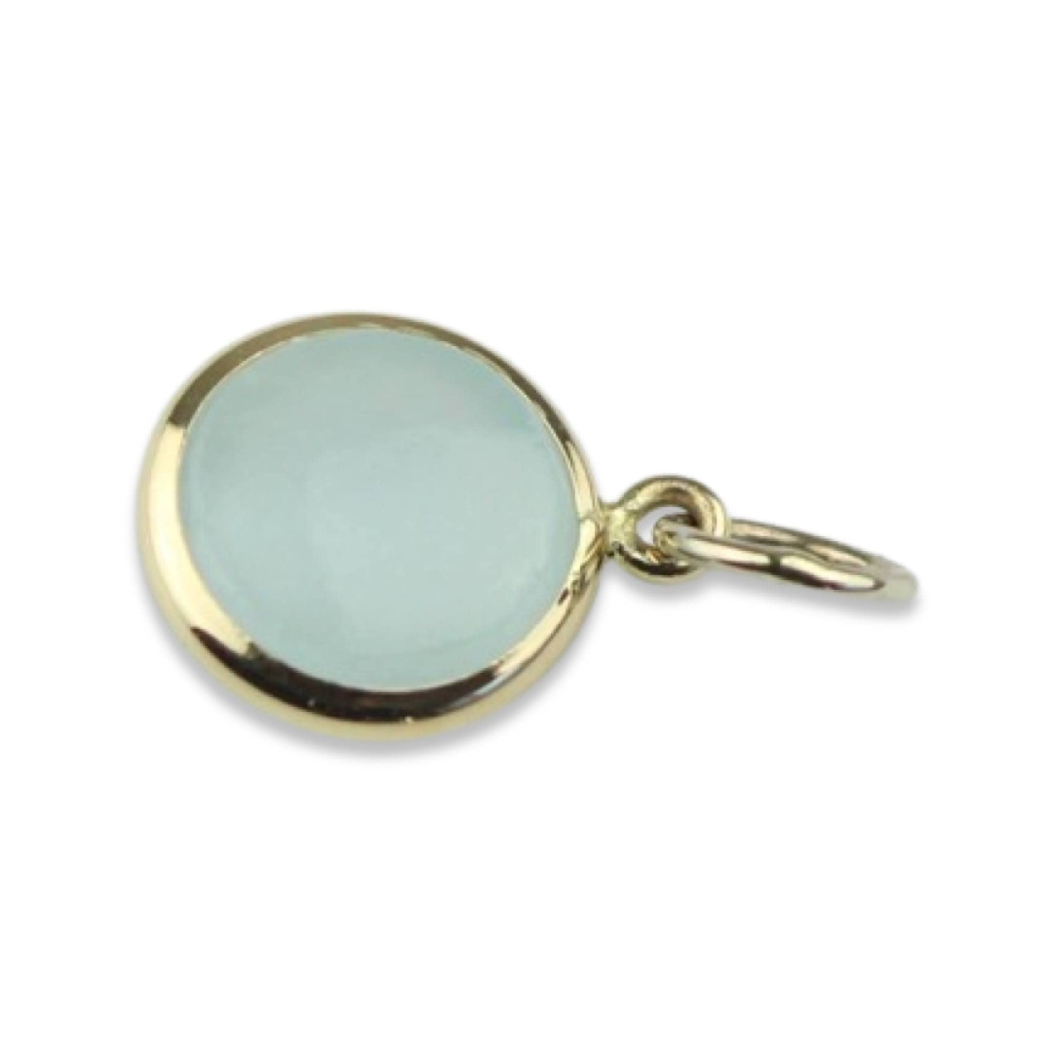 Aquamarine Charm 7.5mm Round Cabochon Handmade in 14k Yellow Gold 1.25 Carats