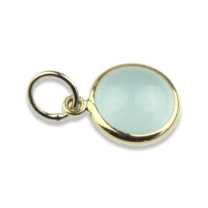 Aquamarine Charm 7.5mm Round Cabochon Handmade in 14k Yellow Gold 1.25 Carats