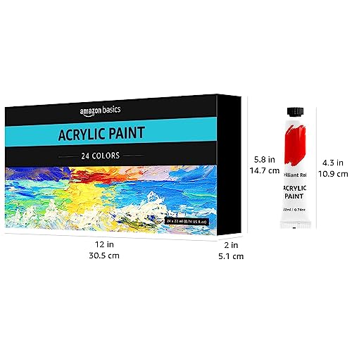 Amazon Basics Acrylic Paint Tubes, 24 Colors