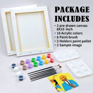 VOCHIC Couples Paint Party Kits Pre Drawn Canvas for Adults for Paint and Sip Date Night Games for Couples Painting kit 8x10 Elegant Ladies Gentlemen (2 Pack) Valentine's Day