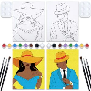 VOCHIC Couples Paint Party Kits Pre Drawn Canvas for Adults for Paint and Sip Date Night Games for Couples Painting kit 8x10 Elegant Ladies Gentlemen (2 Pack) Valentine's Day