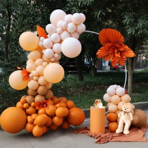 burnt orange balloon garland arch kit 120pcs double stuffed pumpkin orange and cream peach fall balloon for autumn wedding boho teddy bear baby shower, birthday decorations