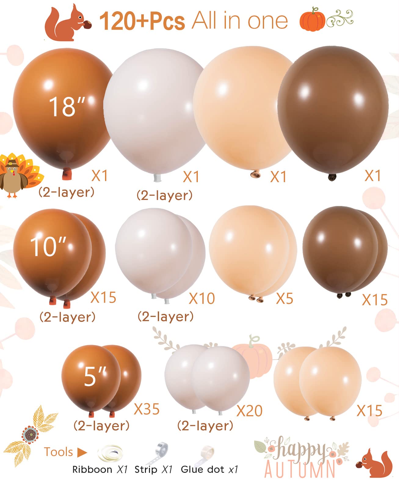 Burnt orange Balloon Garland Arch Kit 120pcs Double Stuffed Pumpkin Orange and Cream Peach fall balloon for Autumn Wedding Boho Teddy Bear Baby Shower, Birthday Decorations