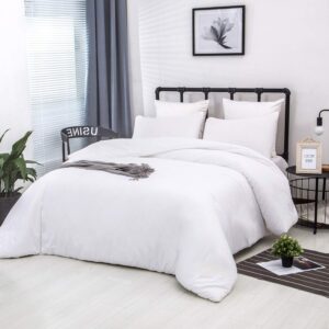 CLOTHKNOW White Comforter Set California King White Bedding Comforter Sets White Bed Comforter Sets White Comforter 3Pcs White Comforter Sets Cal King