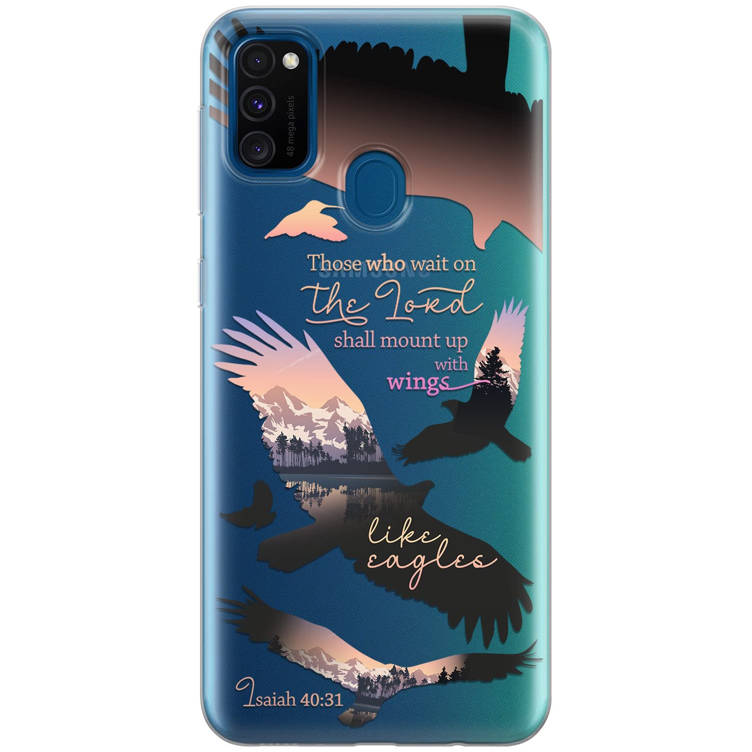 Cavka Phone Case Compatible with Samsung Galaxy A73 A72 5G A71 A54 A52 A42 A34 A32 A14 A11 Bumper Scripture Quote Bible Verse Design Cover Birds of Prey Those who wait on The Lord Isaiah 40:31