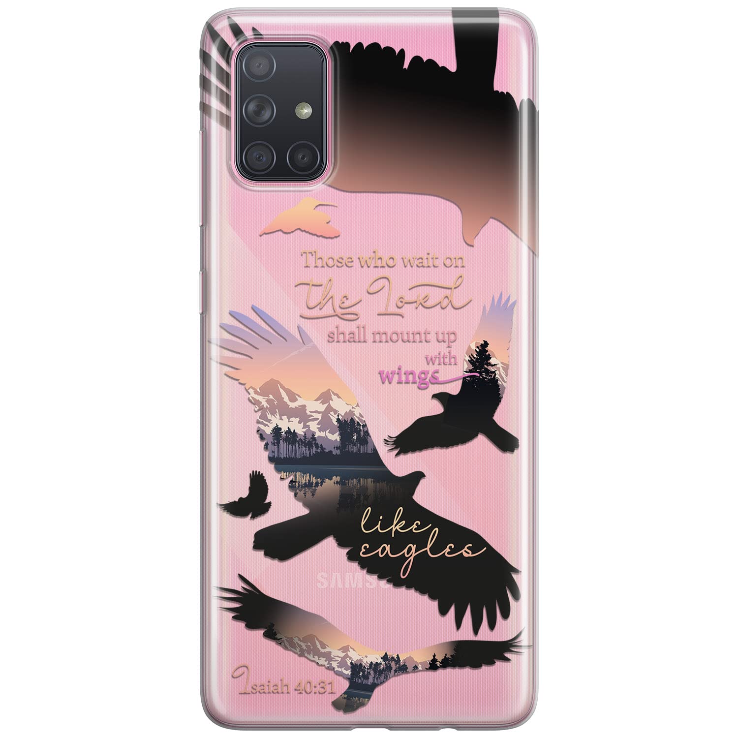 Cavka Phone Case Compatible with Samsung Galaxy A73 A72 5G A71 A54 A52 A42 A34 A32 A14 A11 Bumper Scripture Quote Bible Verse Design Cover Birds of Prey Those who wait on The Lord Isaiah 40:31