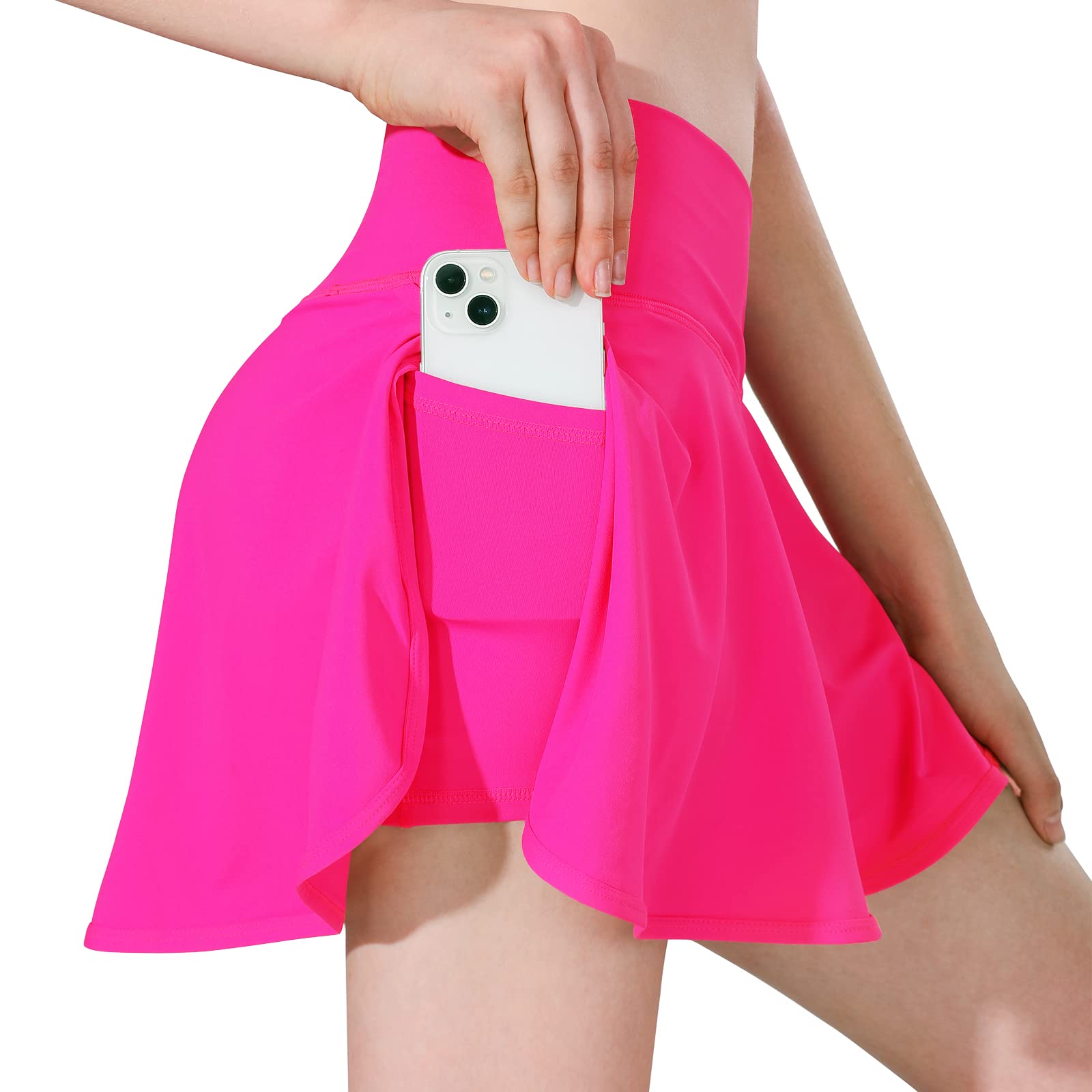 MCEDAR Pleated Crossover Tennis Skirt for Women with Pockets V High Waisted Crossbody Flowy Skirt Athletic Golf Skort 041jxy-Hot Pink/Cm