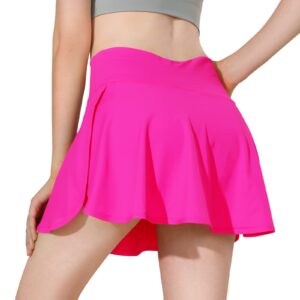 MCEDAR Pleated Crossover Tennis Skirt for Women with Pockets V High Waisted Crossbody Flowy Skirt Athletic Golf Skort 041jxy-Hot Pink/Cm