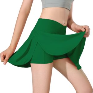 MCEDAR Pleated Crossover Tennis Skirt for Women with Pockets V High Waisted Crossbody Flowy Skirt Athletic Golf Skort 041jxy-Kelly Green/Cm