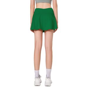 MCEDAR Pleated Crossover Tennis Skirt for Women with Pockets V High Waisted Crossbody Flowy Skirt Athletic Golf Skort 041jxy-Kelly Green/Cm