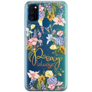 Cavka Phone Case Compatible with Samsung Galaxy A73 A72 5G A71 A54 A52 A42 A34 A32 A14 A11 Inspirational Bible Verse Christian Wild Flowers Pray always Bumper Lightweight Clear Protective TPU Cover