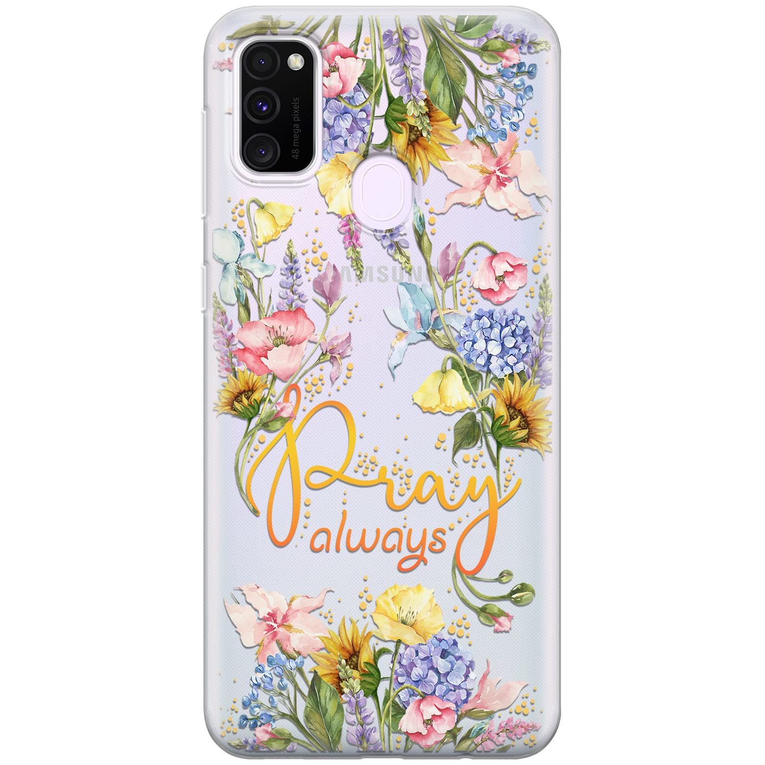 Cavka Phone Case Compatible with Samsung Galaxy A73 A72 5G A71 A54 A52 A42 A34 A32 A14 A11 Inspirational Bible Verse Christian Wild Flowers Pray always Bumper Lightweight Clear Protective TPU Cover