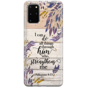 Cavka Phone Case Compatible with Samsung Galaxy A73 A72 5G A71 A54 A52 A42 A34 A32 A14 A11 Wooden Bumper Cell Clear Bible Verse Shockproof Psalm I can do all things through him Philippians 4:13"