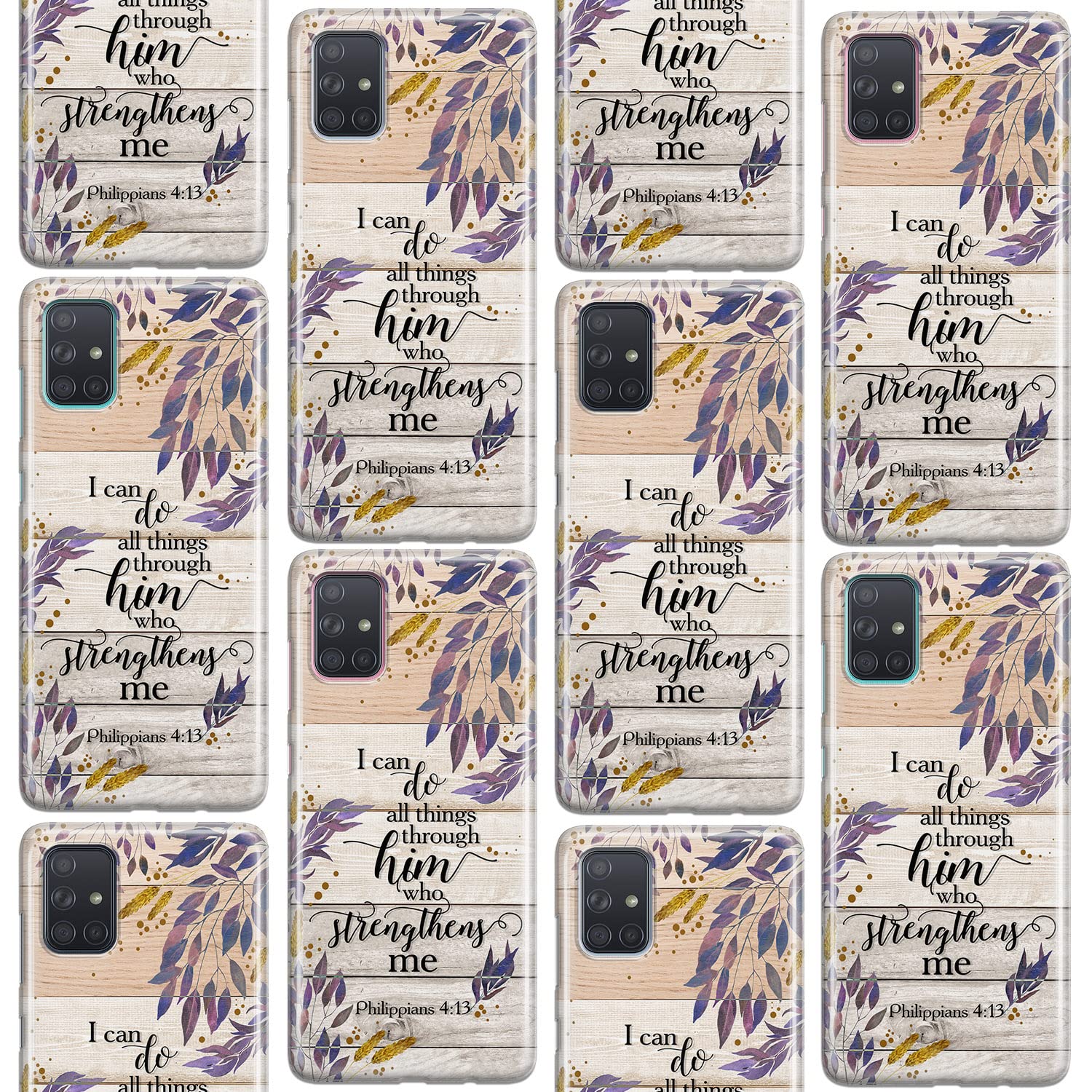 Cavka Phone Case Compatible with Samsung Galaxy A73 A72 5G A71 A54 A52 A42 A34 A32 A14 A11 Wooden Bumper Cell Clear Bible Verse Shockproof Psalm I can do all things through him Philippians 4:13"