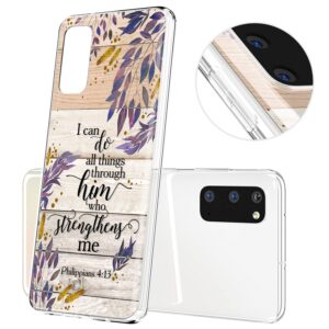 Cavka Phone Case Compatible with Samsung Galaxy A73 A72 5G A71 A54 A52 A42 A34 A32 A14 A11 Wooden Bumper Cell Clear Bible Verse Shockproof Psalm I can do all things through him Philippians 4:13"