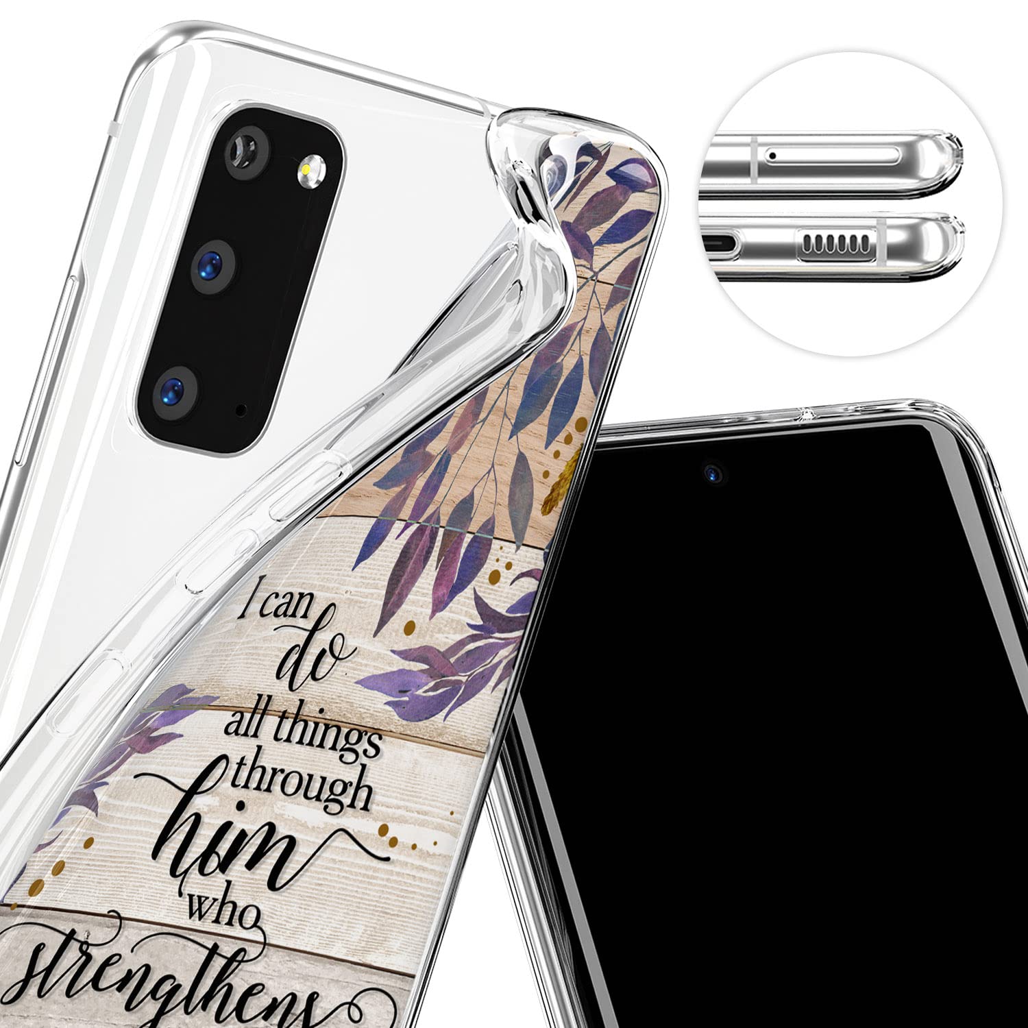 Cavka Phone Case Compatible with Samsung Galaxy A73 A72 5G A71 A54 A52 A42 A34 A32 A14 A11 Wooden Bumper Cell Clear Bible Verse Shockproof Psalm I can do all things through him Philippians 4:13"