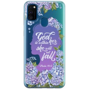 Cavka Phone Case Compatible with Samsung Galaxy A73 A72 5G A71 A54 A52 A42 A34 A32 A14 A11 Print Hydrangea Flowers. Quote Flexible Bible Verse Slim God is within her she will not fall Psalm 46:5