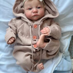 Anano 19 Inch Reborn Doll Open Eyes Levi Soft Slicone Baby Boy with Handcrafted Newborn Baby Girl Handmade Long Sweater Hair Band Real Life Newborn Preemie Nurturing Accessory Birthday Gift¡­