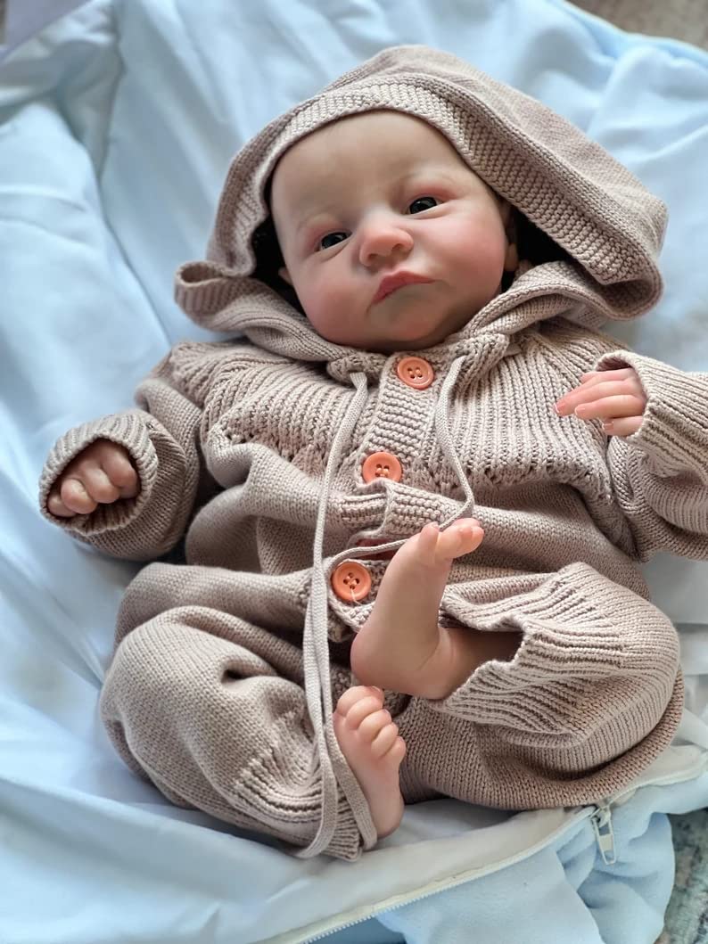 Anano 19 Inch Reborn Doll Open Eyes Levi Soft Slicone Baby Boy with Handcrafted Newborn Baby Girl Handmade Long Sweater Hair Band Real Life Newborn Preemie Nurturing Accessory Birthday Gift¡­