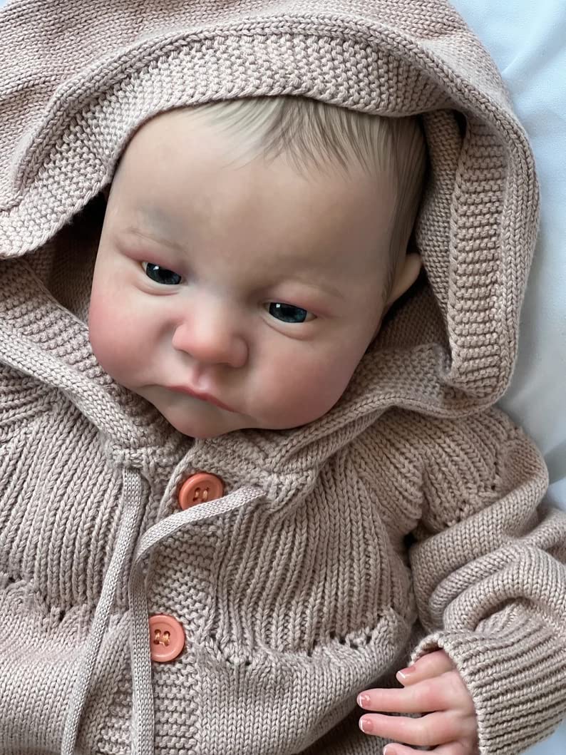 Anano 19 Inch Reborn Doll Open Eyes Levi Soft Slicone Baby Boy with Handcrafted Newborn Baby Girl Handmade Long Sweater Hair Band Real Life Newborn Preemie Nurturing Accessory Birthday Gift¡­