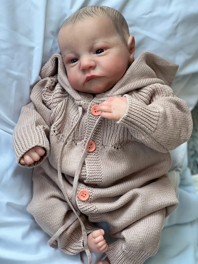 Anano 19 Inch Reborn Doll Open Eyes Levi Soft Slicone Baby Boy with Handcrafted Newborn Baby Girl Handmade Long Sweater Hair Band Real Life Newborn Preemie Nurturing Accessory Birthday Gift¡­