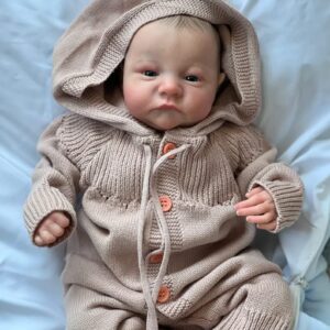 Anano 19 Inch Reborn Doll Open Eyes Levi Soft Slicone Baby Boy with Handcrafted Newborn Baby Girl Handmade Long Sweater Hair Band Real Life Newborn Preemie Nurturing Accessory Birthday Gift¡­