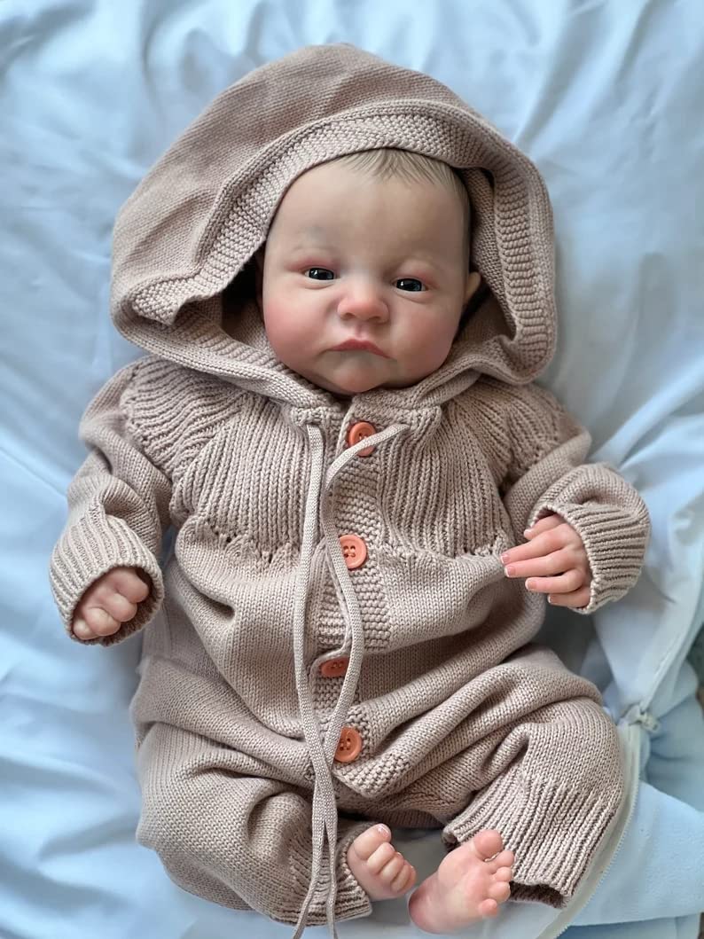 Anano 19 Inch Reborn Doll Open Eyes Levi Soft Slicone Baby Boy with Handcrafted Newborn Baby Girl Handmade Long Sweater Hair Band Real Life Newborn Preemie Nurturing Accessory Birthday Gift¡­