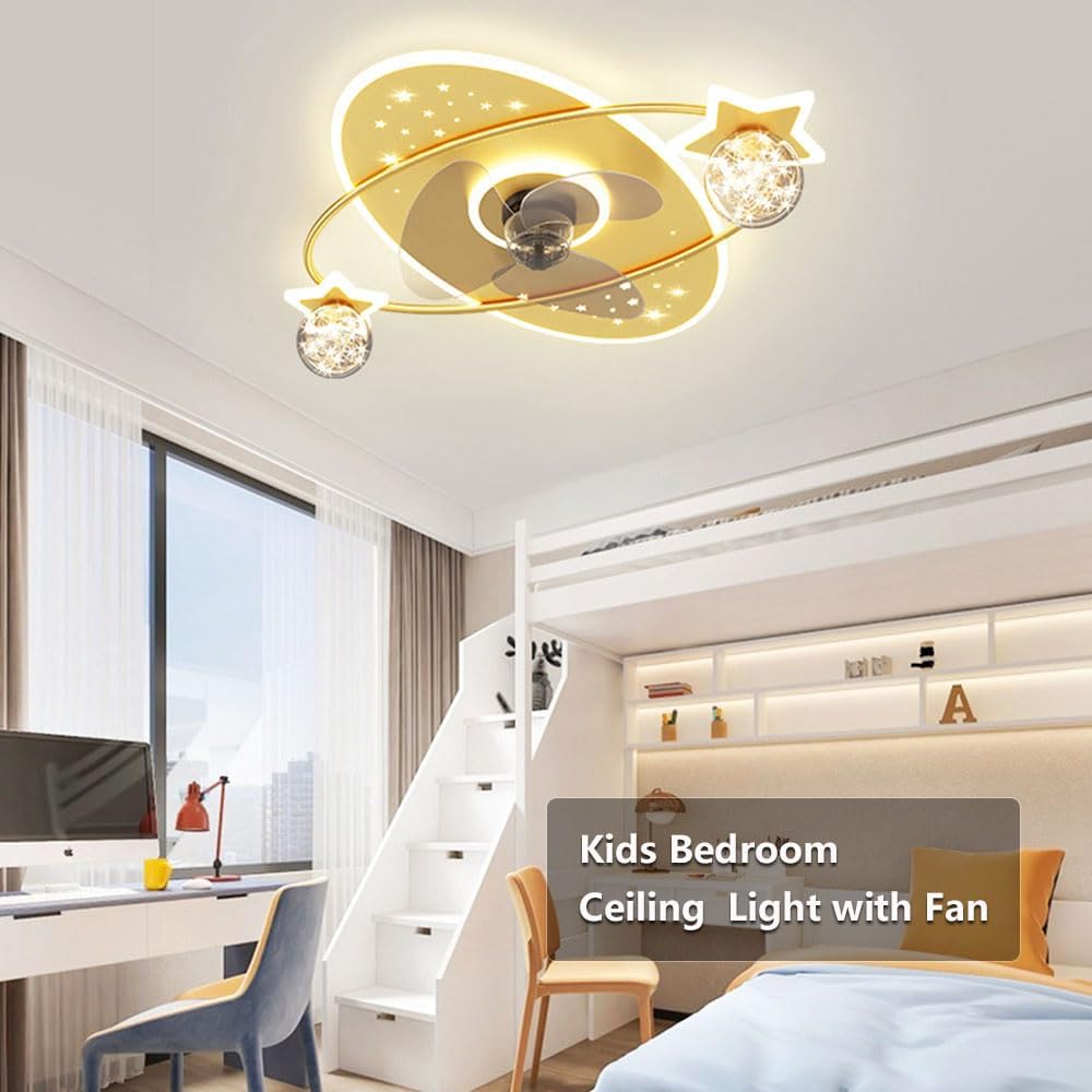 IBalody Dimmable Ceiling Fan Light 50W LED Ceiling Lights Fan Lighting Yellow Ceiling Fan with Lights Remote 6 Speeds Mute Ceiling Fans for Study Room Bedroom Fan Ceiling with Light