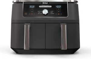 ninja dz201 foodi 6-in-1 2-basket air fryer with dualzone technology, 8-quart capacity -dark grey stainless- (renewed)