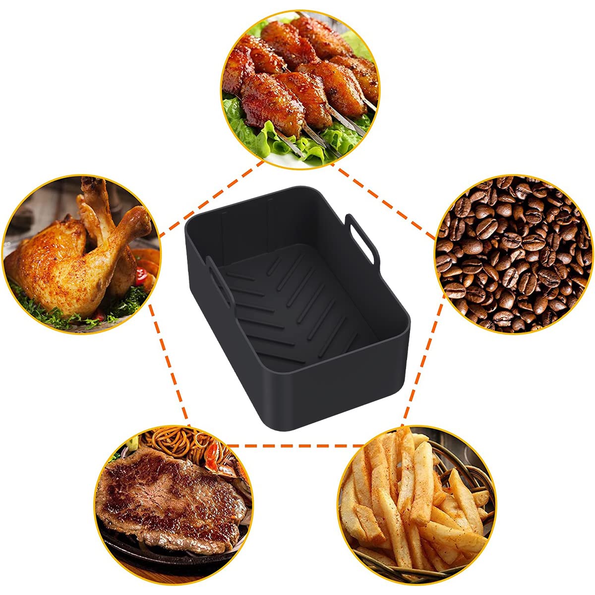 Silicone Pot for Ninjas Dual Air Fryer, Reusable Silicone Air Fryer Liner, Double Basket Air Fryer Kitchen Accessories for Air Fryer, Oven, and Microwave(2, Black)