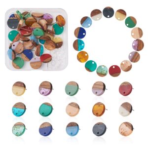 FASHEWELRY 15 Pairs Resin Wood Earrings Posts Flat Round Wooden Earring Blanks Stud Wooden Earring Pin Studs with Earring Back for Dangle Earring Jewelry Making