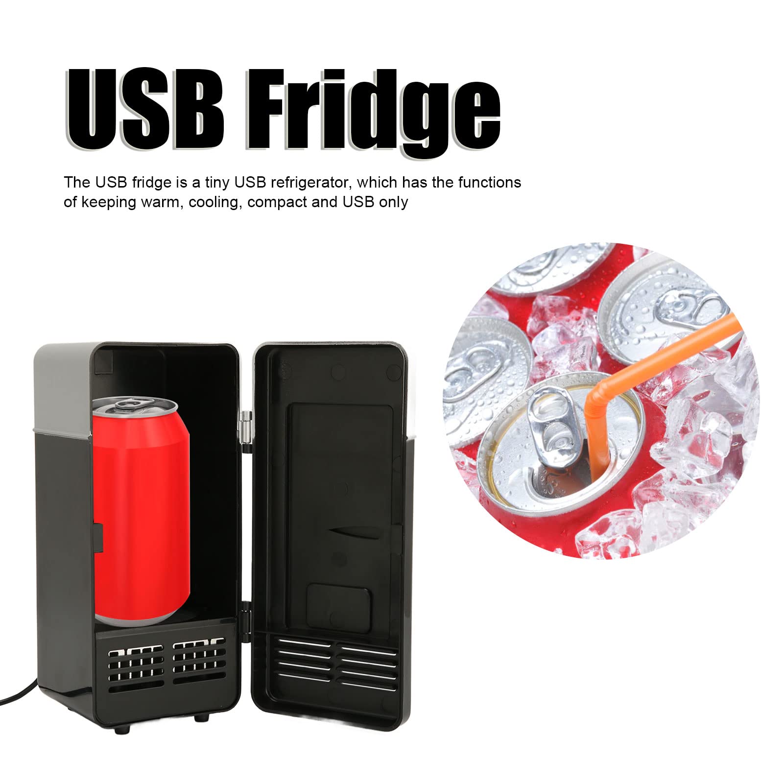 Mini Fridge, Mini USB-Powered Fridge Cooler,USB Fridge Insulated Cooling Small Portable Low Decibel Energy Saving Semiconductor Refrigeratior for Bedroom, Car, Office Desk & Dorm Room (Black)