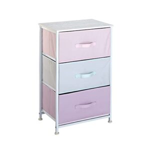 Urban Shop 3 Tier Fabric Drawer Storage Cart with MDF Wood Frame, Pastel with White Frame