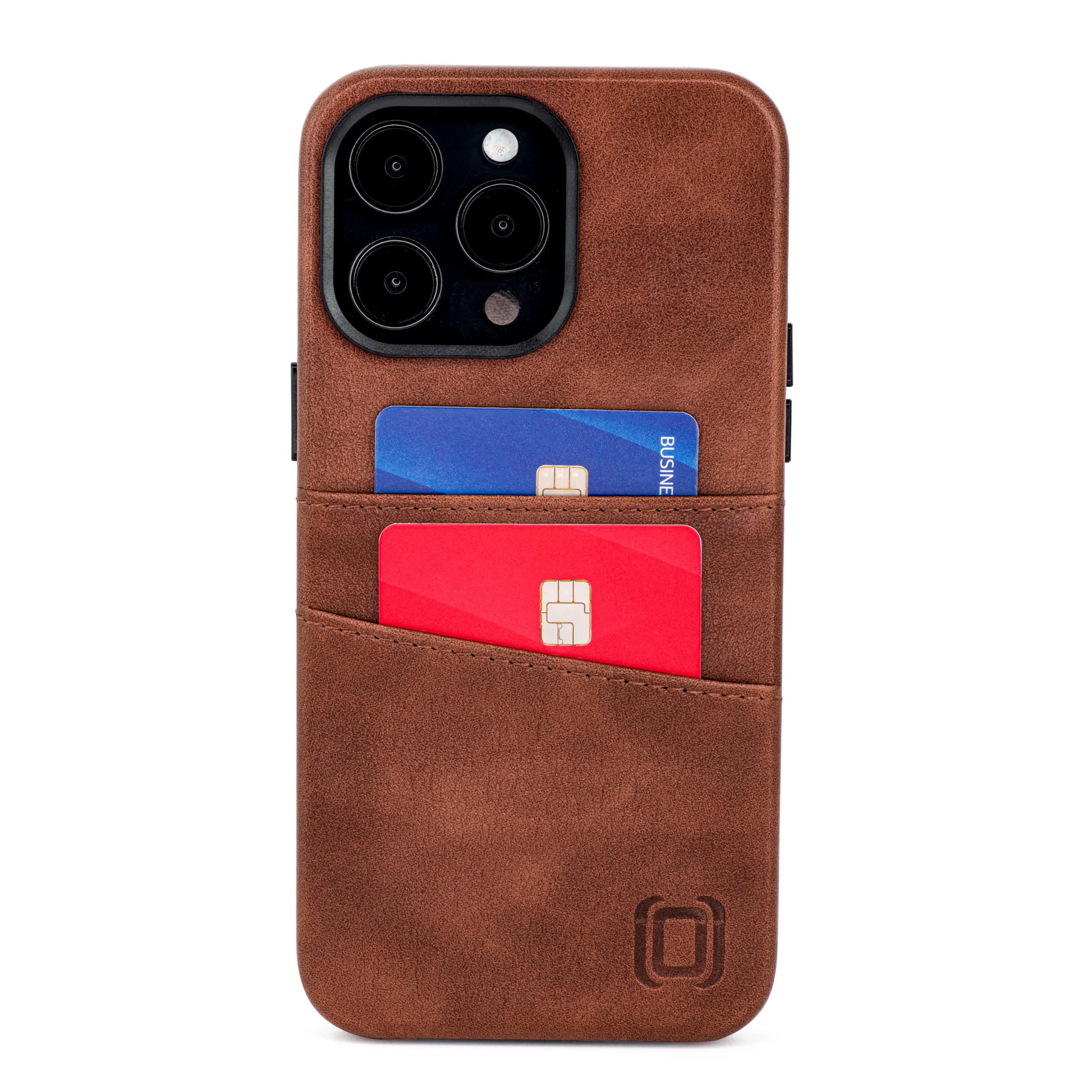 Dockem Card Case for iPhone 14 Pro Max with Built-in Metal Plate for Magnetic Mounting & 2 Pockets: Exec M2 Premium Synthetic Leather Wallet Case (iPhone 14 Pro Max, Brown)